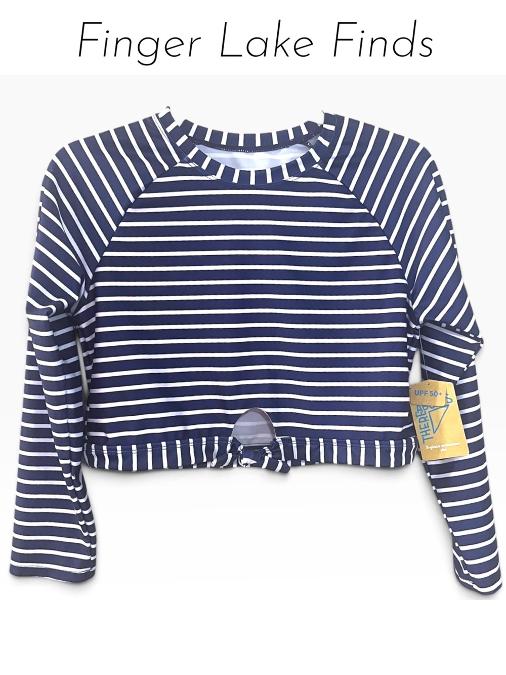 Kids Navy & White Stripe UPF Swim Top, Size 18.5